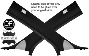 BLACK STITCHING 2X A PILLAR REAL LEATHER COVERS FITS TESLA MODEL S 2012-2016 - Picture 1 of 3