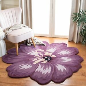 Handmade Novelty Gwladys Floral Wool Rug - 3' x 3' Round - Lilac