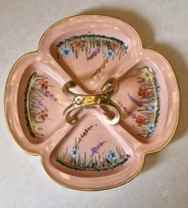 Rare 1932 HDB Limoges France Art Deco 4 Section Serving Dish Quatrefoil Floral - Picture 1 of 10