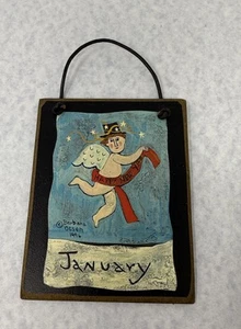 Barbara Olsen 1996 Happy New Year Engel Zylinder Hut Januar Ornament hängend Kunst - Bild 1 von 7