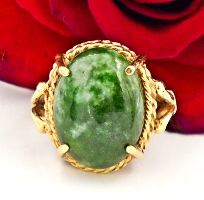 Anillo de piedras preciosas de ágata musgo oro amarillo de 14k tamaño 5,25 Foto 1 de 4