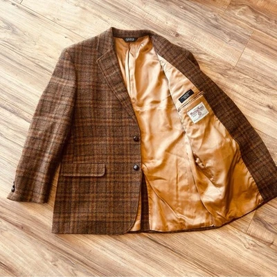 Мужские Jos. A. Bank Harris твидовый блейзер коричневый клетчатый шерстяной ручной работы Шотландия 42R - Изображение 1 из 4