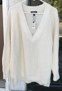 Express sz L Ivory Deep V Neck Pullover Sweater $50 NWT P - Picture 1 of 6
