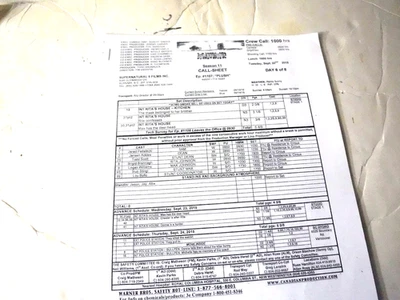SUPERNATURAL CREW CALL SHEET episode GIRLS GIRLS GIRLS - Image 1 of 4