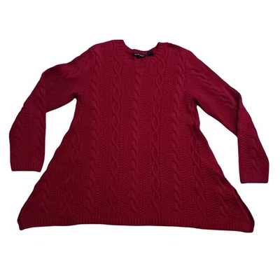 Jeanne Pierre Mujer Rojo Cable Tejido Suéter Acampanado Dobladillo Grande 100% Algodón Túnica Foto 1 de 4