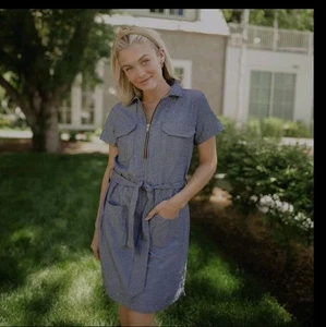 Albion Fit Cape Code Dress Chambray Belted Collared Size L TALL Womens - Picture 1 of 11
