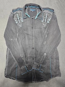 Roar Signature Men`s Embroidered Cross Wings Long Sleeve Button Shirt XL Blue - Picture 1 of 9