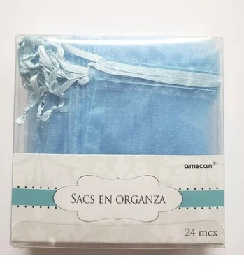 Bolsas de caramelos de regalo de organza azul con cordón 24 piezas Foto 1 de 4