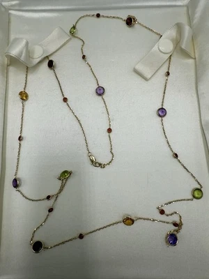 Yellow Gold Multicolor multyshape 14k Gemstone Necklace 32 inches Lobster lock - Image 1 of 4