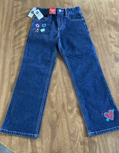 Girls GapKids 98% Cotton Adjustable Waist Embroidered Boot Cut Denim Jean 7 - Picture 1 of 4