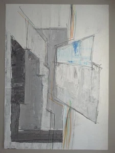 Abstrakte Komposition - Fassade Fenster - signiert - Mischtechnik Zeichnung 1992 - Picture 1 of 2