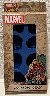 MARVEL COMICS HEROES Blue Silicone ICE TRAY MOLD  Hulk Cap’t America 8.5” x 4.5” - Image 1 of 4