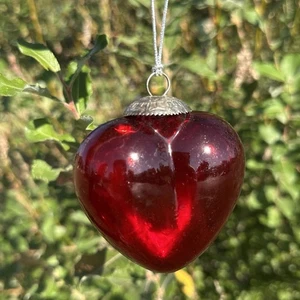 Vintage Vidrio Midwest Kugel 3” Corazón Rojo Adorno Navidad San Valentín India - Imagen 1 de 11