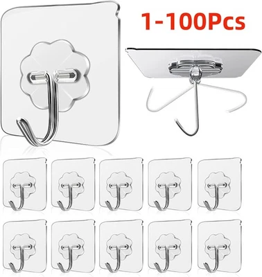 Hooks Self Adhesive Strong Sticky Heavy Duty Wall Seamless Waterproof Hook UK - Image 1 of 4