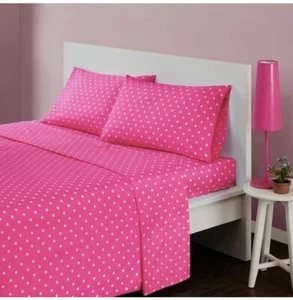 Modern Hot Pink & White Polka Dot Cotton Sheet Set - Twin - Picture 1 of 3