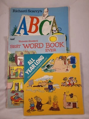 3 Book Richard Scarry Lot: All Year Long, Best Word Book Ever, ABC Word Book 80s - Image 1 of 4