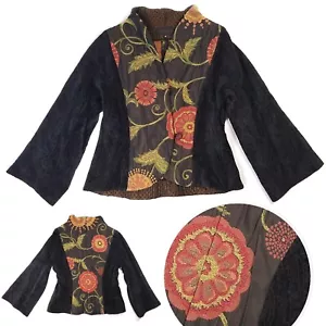 Chaqueta tapiz de chenilla negra vintage Y2K manga campana L O'Neill arte para usar M - Imagen 1 de 12