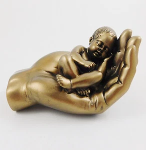 Baby in Protective Hand Figurine Statue Ornament Sculpture Baby Birth Gift - Picture 1 of 6