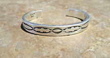 SUBSTANTIAL Vintage Navajo Sterling Silver STAMPED DESIGN Bracelet Signed TAHE