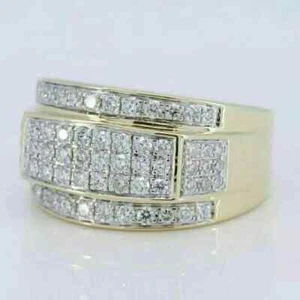3Ct Round Cut Moissanite Men's Engagement Ring 14k Yellow Gold Plated - Bild 1 von 5