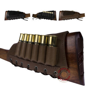 Leather Shotgun Shell Cartridge Buttstock Holder 12 20 Ga Ammo Pouch Cheek Pad