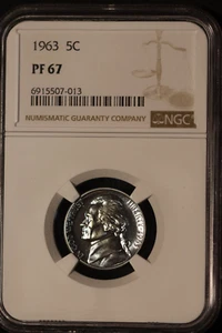 1963 JEFFERSON NICKEL - NGC PF67 #013 NICE REVERSE TONING - Picture 1 of 11