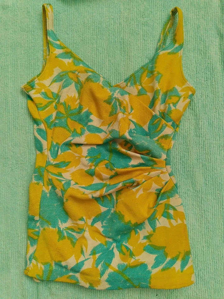 Винтажный 60-х вырезка купальник MED бирюзовый и желтый - Изображение 1 из 4