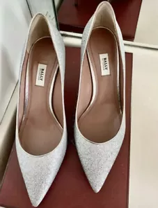 Brand New BALLY Womans Heels Silver Sparkle Glitter Evening Bridal Shoes SIZE 8 - Picture 1 of 9