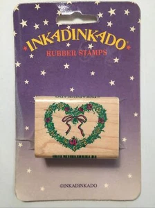 Vintage INKADINKADO Heart Wreath Rubber Stamp New In Package Handmade In USA - Picture 1 of 2