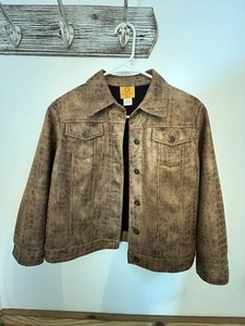 Ruby Rd Brown Long Sleeve Button Faux Snakeskin Jacket Women’s Petite Size 10P - Picture 1 of 8