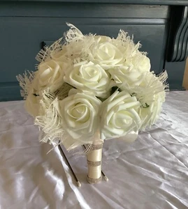 Large rose and lace flowers bridal bouquet..you pick colors - Picture 1 of 9