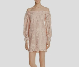 MINISTRY OF STYLE Pink Lace Dress AU 12 US 8 RRP $199 Tonal Demure Off Shoulder - Picture 1 of 11