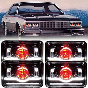 4PCS 4X6" RGB LED Headlights music Halo DRL Kit For Chevrolet Caprice 1977-1986 - Picture 1 of 15