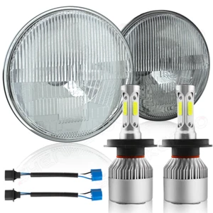 Pair 7 Inch GLASS Headlights + H4 LED Bulbs ORIGINAL CLASSIC LOOK Conversion Kit - Foto 1 di 16