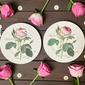 Pair Of Redoute Roses Roy Kirkham 8" Salad Plates Bone China Made In England - Picture 1 of 6