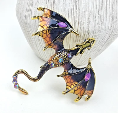 Broche Dragón Pin Colgante Dragón Volador Esmalte Cristal Pin Broches Fantasía Foto 1 de 4