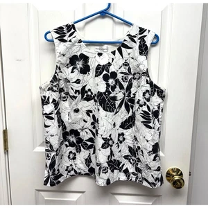 Draper's & Damon's White Black Sleeveless Blouse, Lined Top, Women's Size L - Picture 1 of 3