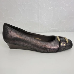 Trotters Sizzle Womens Shoes Size 7W Copper Signature Wedge Heel Gold Buckle - Picture 1 of 12