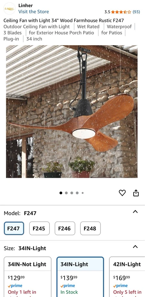 Ceiling Fan with Light 34" Wood Farmhouse Rustic F247 Outdoor Ceiling Fan - Image 1 of 4