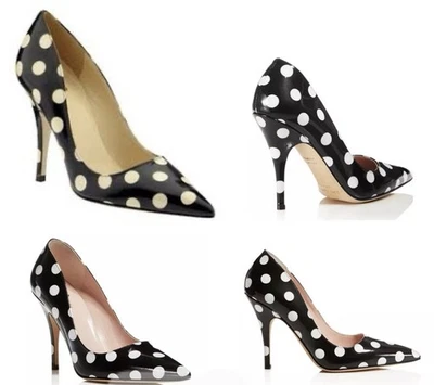 Kate Spade Licorice Polka Dot Pointed Toe High Heel Black Leather Pumps . Italy - Image 1 of 4