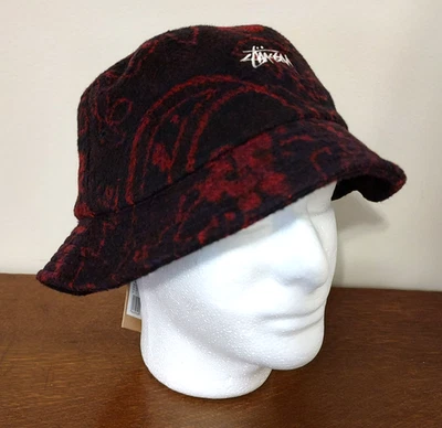 Stussy Bucket Hat Mens Large / XL  Red Black Psychedelic Print Embroidered Cap - Image 1 of 4