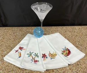 Pottery Barn 4 gemischt bestickt tropisches Thema Abendessen Servietten 20x20 100% Baumwolle - Bild 1 von 8