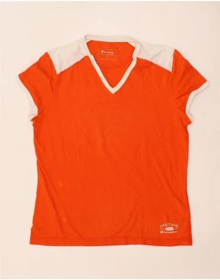CHAMPION Womens Heritage T-Shirt Top UK 18 XL Orange Colourblock Cotton KR04 - Image 1 of 4