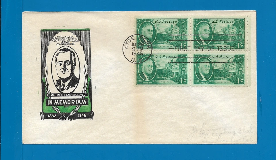 Scott 930 Franklin Roosevelt BL4 Jul 26, 1945 Ioor FDC Lot3 - Image 1 of 1