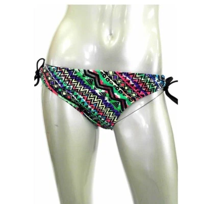 California Waves Junior Women Swimwear Bikini Bottom L Black Green Striped - Image 1 of 2