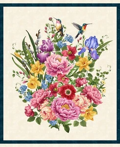 Garden Symphony Floral Panel On Cream by Jan Mott From Henry Glass 34 x 44" - Picture 1 of 5