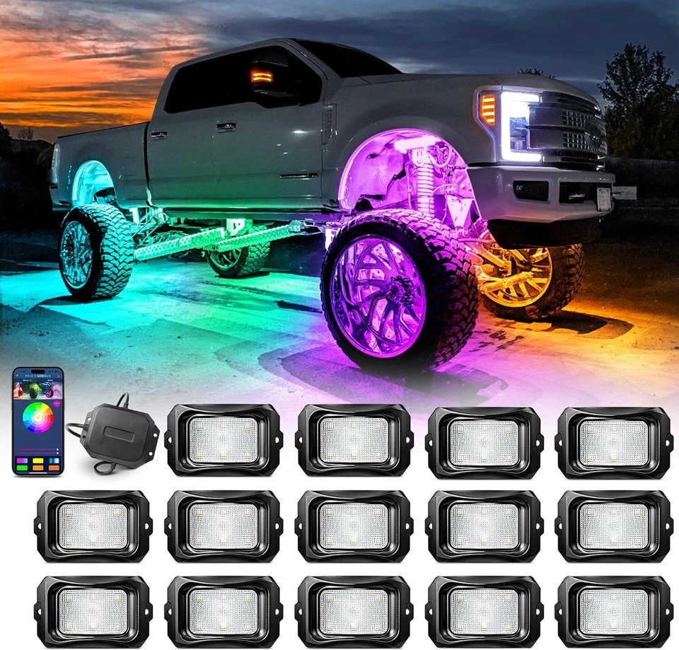 MICTUNING 8-20 cápsulas RGB+IC/RGB LED luces de roca debajo de la carrocería acento coche luces kits Foto 1 de 4