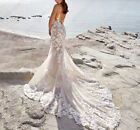 Beach Mermaid Wedding Dress Spaghetti Straps Backless Appliques Lace Bridal Gown