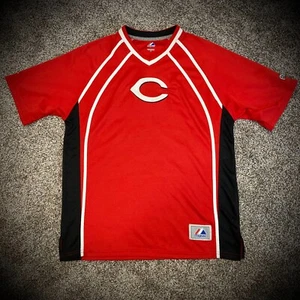 Herren Medium CINCINNATI REDS JERSEY T-SHIRT majestätisches Polyester V-Ausschnitt genähtes Logo - Bild 1 von 8