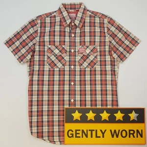 Superdry Mens Shirt VERY GOOD LARGE Red Short Sleeve SLIM FIT Check Cotton - Picture 1 of 10